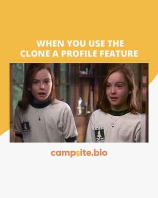 Did you know you can have profile twinsies? 🤞 

Our clone a profile feature is the perfect way to test out a new look or integration before launching it live. We recommend creating a “base profile” as a template and cloning it out from there. This way, you’ll always have a starting point when it’s time to shake things up.

Consider a cloned profile your little area to play with all the amazing campsite features. Want to try it out? Tap the link in our bio and login into your account 👆