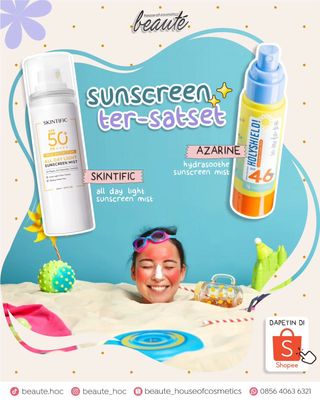 Bikin praktis liburanmu, ini nih 2 rekomendasi sunscreen ter-satset dari beaute.
tinggal semprot ke wajah, udah deh, terlindungi dari sinar matahari selama kamu beraktivitas diluar ruangan! 

yuk cobain deh, dapetin di beaute house of cosmetics 🥰 

OUR OFFICIAL CONTACT :
WA : 0856-4063-6321
Shopee : beaute_houseofcosmetics
Tiktok : @beaute.hoc 

✨ Beauté Store
📍Jl ringroad utara, ruko sumber baru square II blok L
✨ Beauté nail art ( didalam store Beauté )
✨ Beauté nail art babarsari
📍jl. baladewa, tambakbayan, caturtunggal, depok, sleman(didalam burjo borneo babarsari) 

#skincarejogja #skincareroutine #makeup #makeupjogja #beauty #nailartdesign #nailarts #nailartjogja #nailartjogjamurah #nailartaddict #drugstore #drugstoremakeup #tokoskincare #tokomakeup #tokokosmetikmurah #tokoskincaremurah