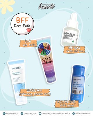 exfoliating itu penting ya beauters!
manfaatnya buat mengangkat sel kulit matimu, supaya tidak menumpuk dan efeknya kulitmu terlihat kusam, kering hingga jerawatan. 

makanya rajin2 exfo yaaah, ini beberapa rekomendasi skincare untuk exfoliating dari beaute. 

yuk cobain deh, dapetin di beaute house of cosmetics 🥰 

OUR OFFICIAL CONTACT :
WA : 0856-4063-6321
Shopee : beaute_houseofcosmetics
Tiktok : @beaute.hoc 

✨ Beauté Store
📍Jl ringroad utara, ruko sumber baru square II blok L
✨ Beauté nail art ( didalam store Beauté )
✨ Beauté nail art babarsari
📍jl. baladewa, tambakbayan, caturtunggal, depok, sleman(didalam burjo borneo babarsari) 

#skincarejogja #skincareroutine #makeup #makeupjogja #beauty #nailartdesign #nailarts #nailartjogja #nailartjogjamurah #nailartaddict #drugstore #drugstoremakeup #tokoskincare #tokomakeup #tokokosmetikmurah #tokoskincaremurah