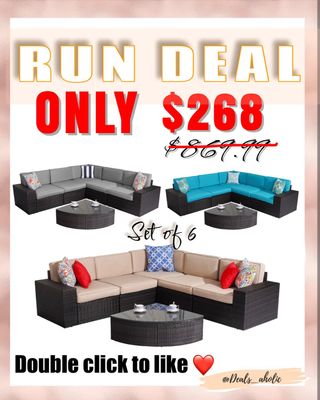 Y’all Deal is Back! Score while is in stock. 
Outdoor Seating Group with Cushions (Set of 6) down to only $268 ( Original price $870) 
Share with your friends 
Link in my Bio to shop ! 
⚠️Follow @deals_aholic and my backup page @deals.aholic if you haven’t yet . 🫶🏻

https://shopstyle.it/l/bY2I0

Ad ( commissioned link ) 

#dealoftheday #furniture #homedecor #shoponline #clearance