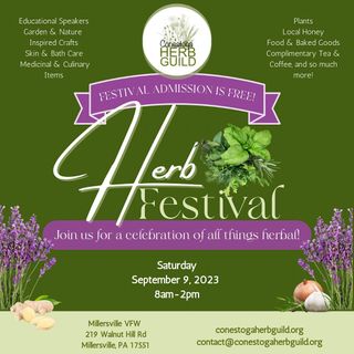 Join us for a fun day celebrating all things herbal!

Featuring educational speakers, garden & nature inspired crafts, local honey, food, baked goods, plants, medicinal & culinary items, samples, skin & bath care, complimentary tea & coffee, and more.

Admission is free and all are welcome!

Learn more about the Conestoga Herb Guild at the link in our bio @conestogaherbguild 

#herbguild #herbclub #herbs #herbalist #herbalism #herbfest #herbfestival #conestogaherbfest