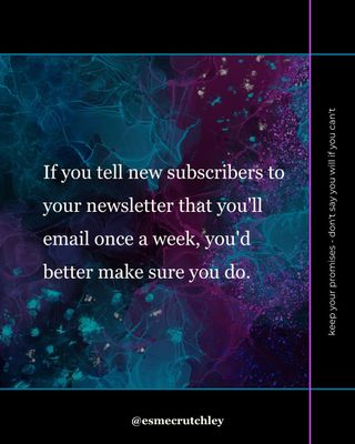 You're not bothering them by emailing.

You told them you were going to email them.

They gave you their email address so that you could email them.

They want to hear what you have to say.

If they don't, they'll unsubscribe love, honestly they will.

Send the bloody email!

#SystemsAndGlitter #Newsletter #EmailMarketing #Subscribers #KeepYourPromises 

https://esme.fyi/insta