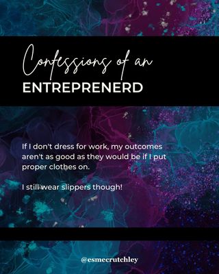 I work from home all the time, and I recognize my privilege that I have a home office. 

But every day I dress like going to a physical office (outside my house) to work.

It's helped me stay more present at work, meaning that if I need to nip out, I don't need to waste time getting changed!

Do you dress for work?

Do you still wear slippers?

#SystemsAndGlitter #Entrepreneur #Mindset #MentalHealth

https://esme.fyi/insta