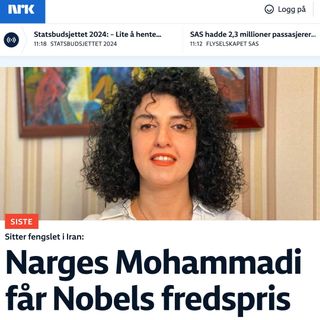 Menneskerettigheterforkjemper Narges Mohammadi sitter fengslet for sin kamp for kvinners rettigheter i Iran. Hun har blant annet krevd at dødsstraff blir avskaffa og at det skal bli demokrati. Nå er hun tildelt årets Nobels fredspris.

Les mer om det Mohammadi har gjort på lenke i bio ⬆