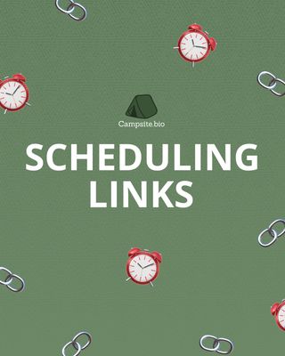 It’s time to schedule 👏 those 👏 links 👏

If you want a link to magically appear one day and then do a vanishing act, we can make that happen. Just schedule your link in your Campsite.bio. We love this feature for:

⏰ Scheduled content

⏰ Giveaways

How to do it: 
1) Go to your Admin page & add a link
3) Select the calendar button to open the scheduler
4) Select a start and/or end date

Voila! The link will be enabled and disabled automatically. Get your Campsite profile & start making the most of your bio link.
